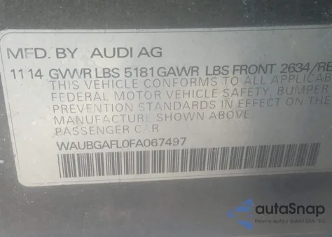 2015 Audi S4 3.0T Premium Plus from USA, damaged, VIN WAUBGAFL0FA067497